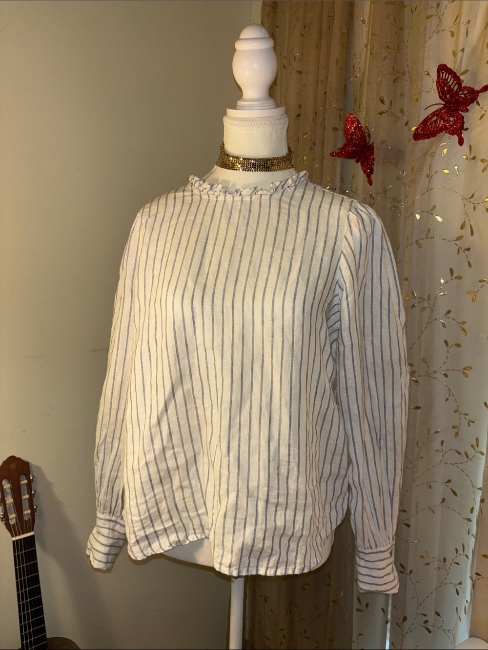 Levi's White Blouse with Blue Pinstripes